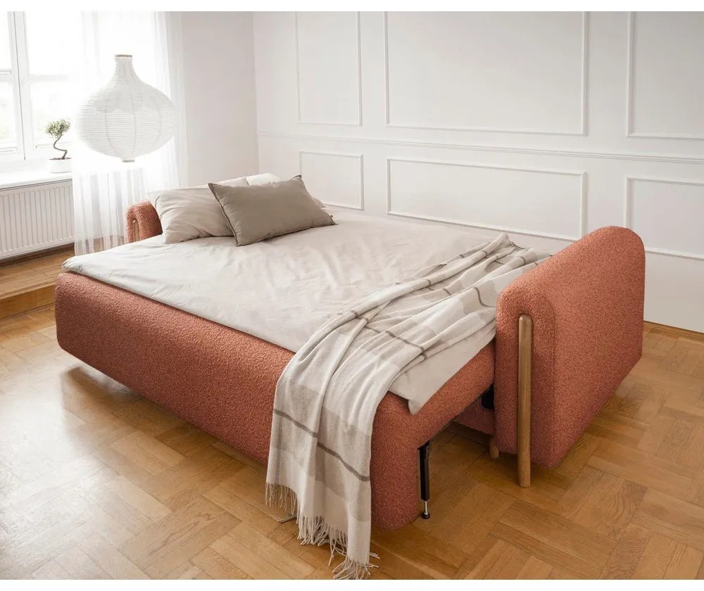 Теракотен разтегателен диван с място за съхранение от букле 244 cm Arcadova – ELTAP