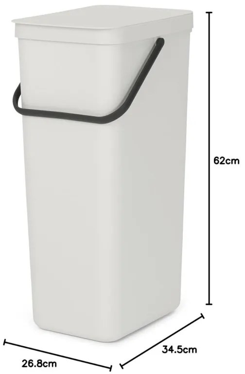 Кош за разделно събиране на боклук Brabantia Sort&Go 1005554, 40 л, Дръжка, Възможност за стенен монтаж, Светлосив