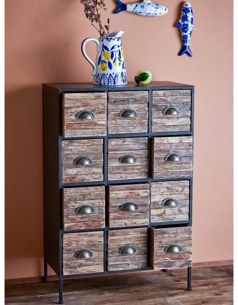 Метален скрин в черен и кафяв цвят 60,5x92x33,5 cm Matteo – Bloomingville