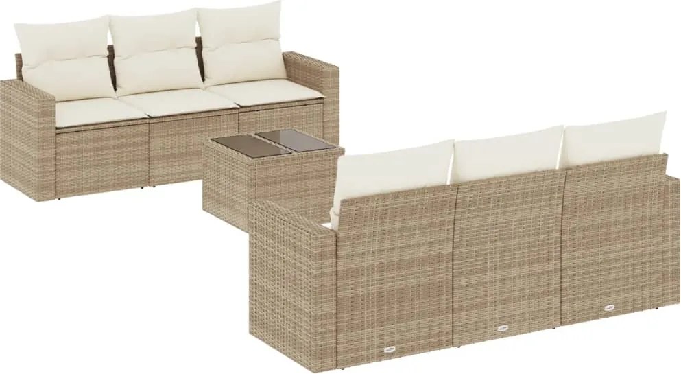 3218698 vidaXL Градински диван с възглавници, 7 части, бежов полиратан