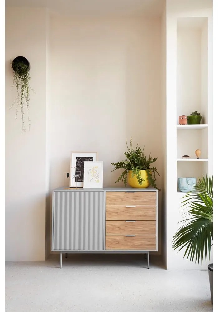 Сив/естествен нисък скрин от декор от дъб 108x80 cm Sierra – Teulat