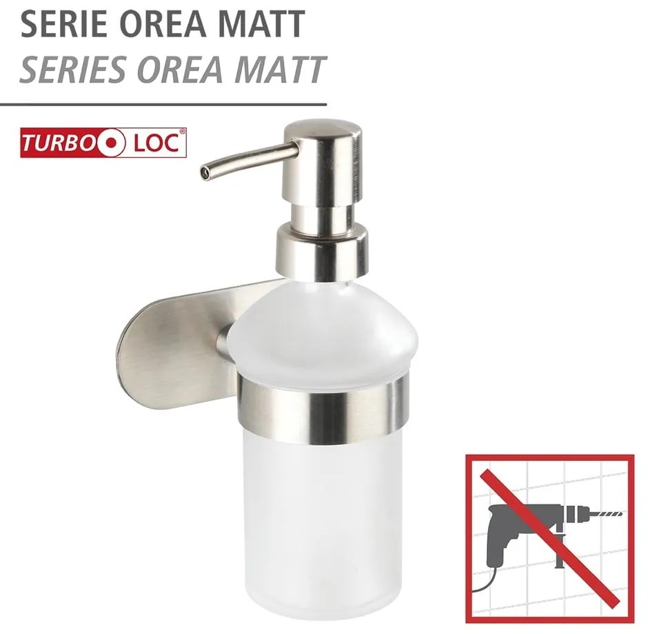 Матово-сребриста самозалепващ стъклен диспенсер за сапун 200 ml Orea – Wenko