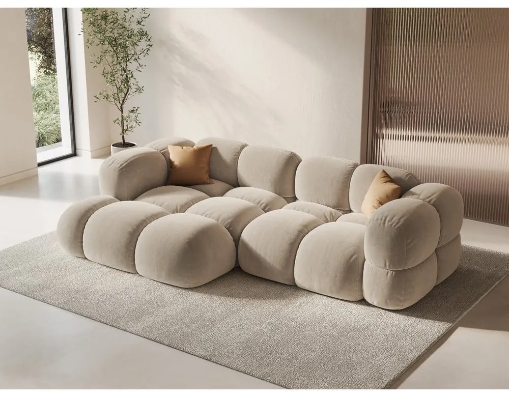 Бежов кадифен ъглов диван (ляв ъгъл) Loretto – Cosmopolitan Design