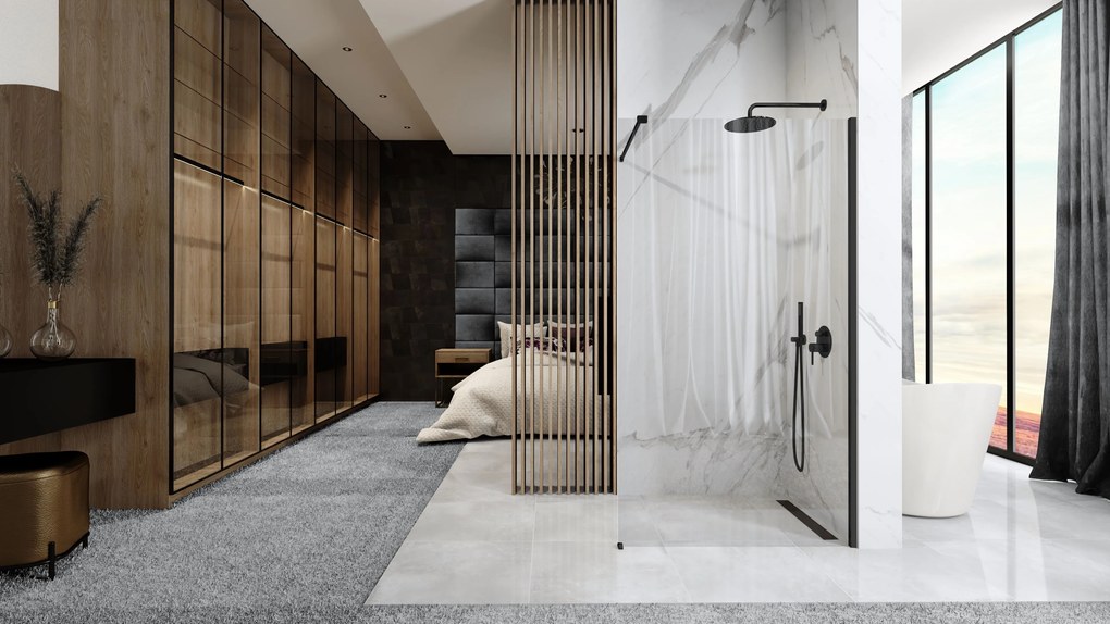 Душ параван Rea Aero Black Mat 100 с рафт и закачалка EVO