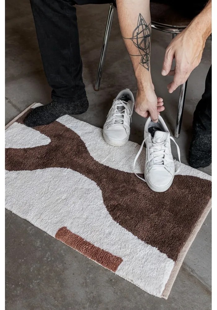 Бяло-кафяв памучен килим подходящ за пране 50x80 cm Figura – Mette Ditmer Denmark