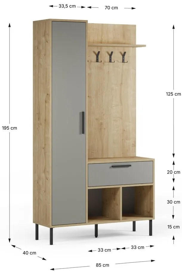 Зелено-естествен комплект за коридор от декор от дъб 108x195x35 cm Heidy – Marckeric