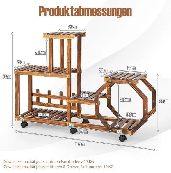 Подвижен рафт за цветя 87,5 x 29 x 102,5 см - Естествен