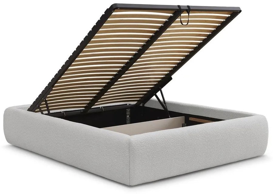 Светлосиво двойно легло 160x200 cm тапицирано с място за съхранение/без табла с включена подматрачна рамка Inera – Bobochic Paris