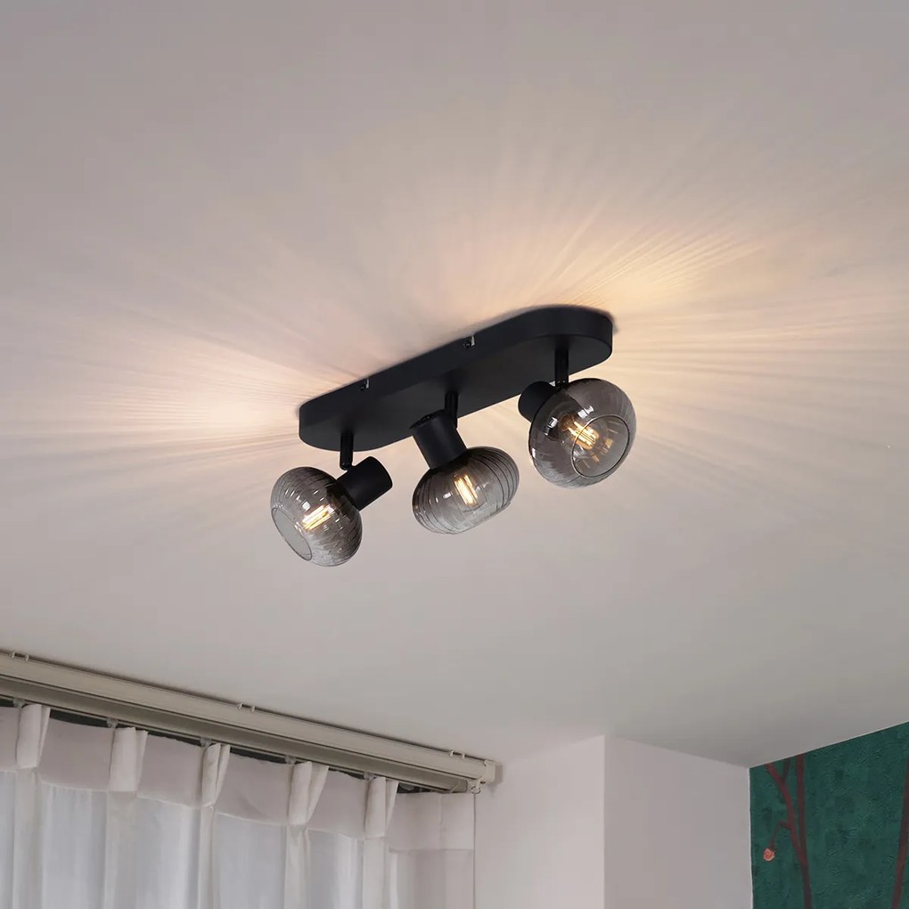 Кръгла таванна лампа с опушено стъкло 3-светлинна - Teddy