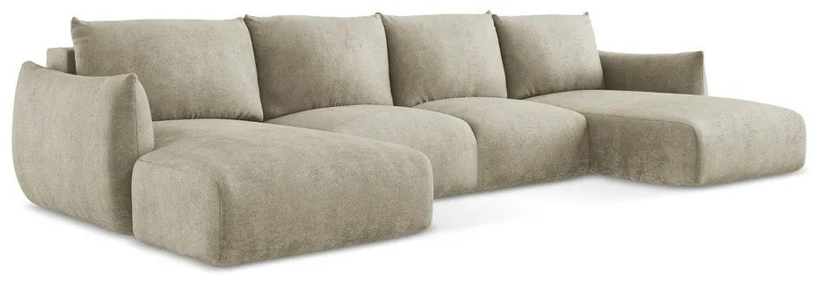 Бежов шенилов сгъваем ъглов диван (U форма) Leila – Makamii