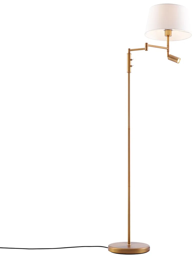 Подова лампа бронз с бял абажур и регулируема лампа за четене - Ladas
