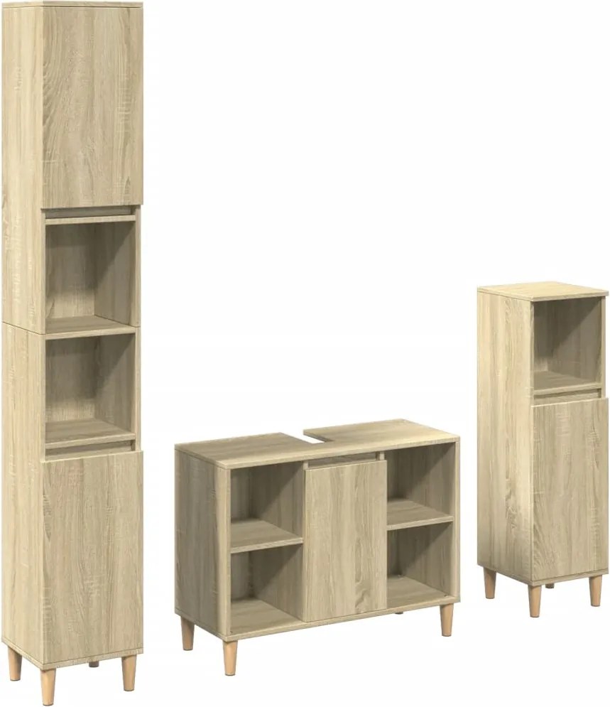 3325079 vidaXL Комплект шкафове за баня от 3 части дъб сонома инженерно дърво