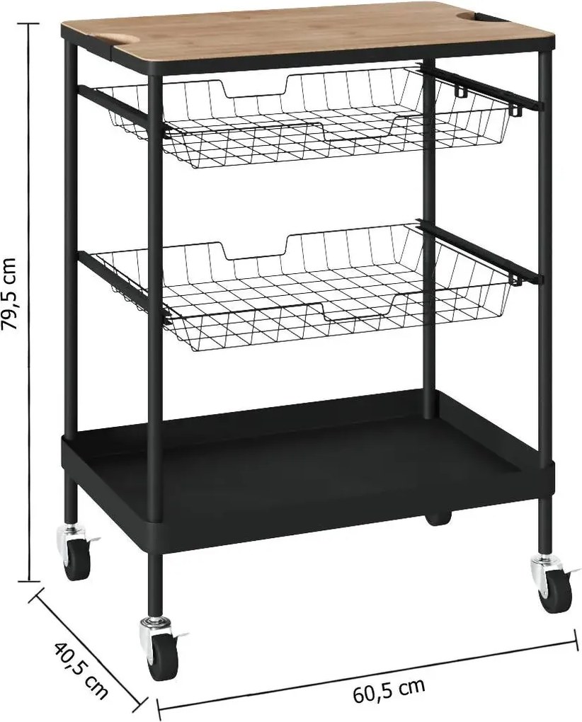 Кухненска количка 5five, Средна, Метал, С подвижен плот