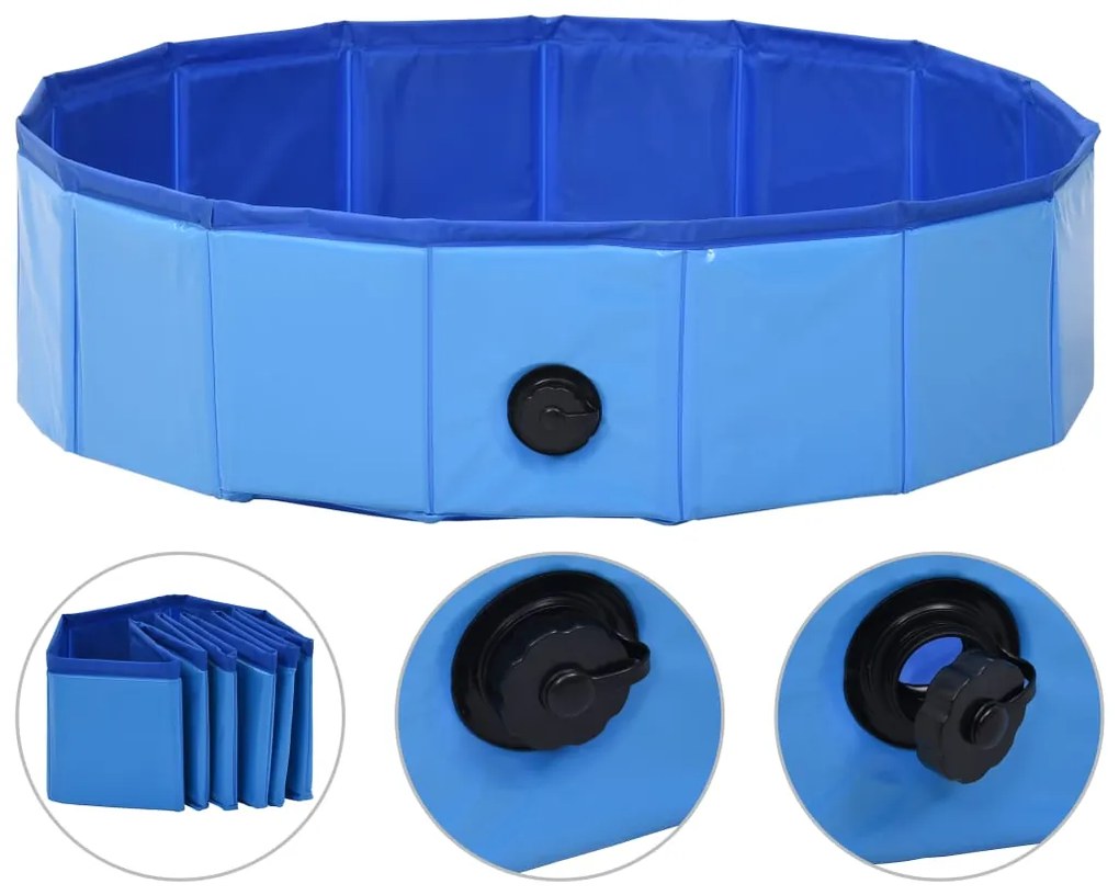 170825 vidaXL Сгъваем басейн за кучета, син, 80x20 см, PVC