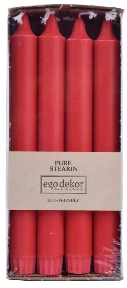 Комплект от 8 червени дълги свещи Ego Dekor ED, време на горене 7 ч. - Eco candles by Ego dekor