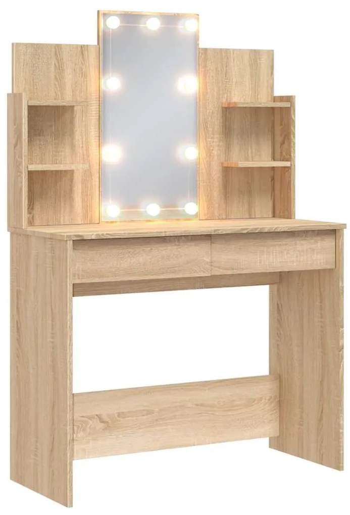 837894 vidaXL Тоалетка с LED лампи, сонома дъб, 96x40x142 см