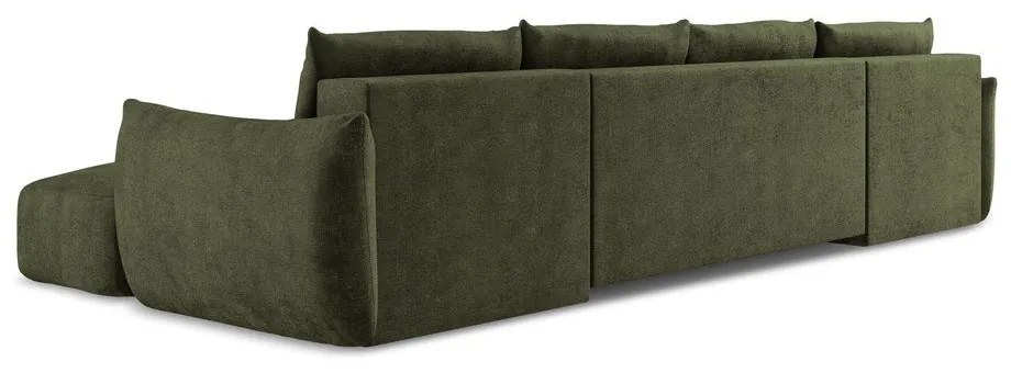 Зелен шенилов сгъваем ъглов диван (U форма) Leila – Makamii