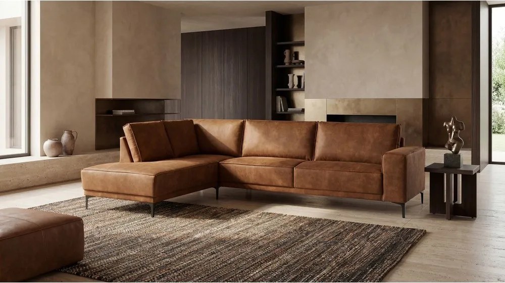 Светлокафяв ъглов диван от изкуствена кожа (ляв ъгъл) Copenhagen - Scandic