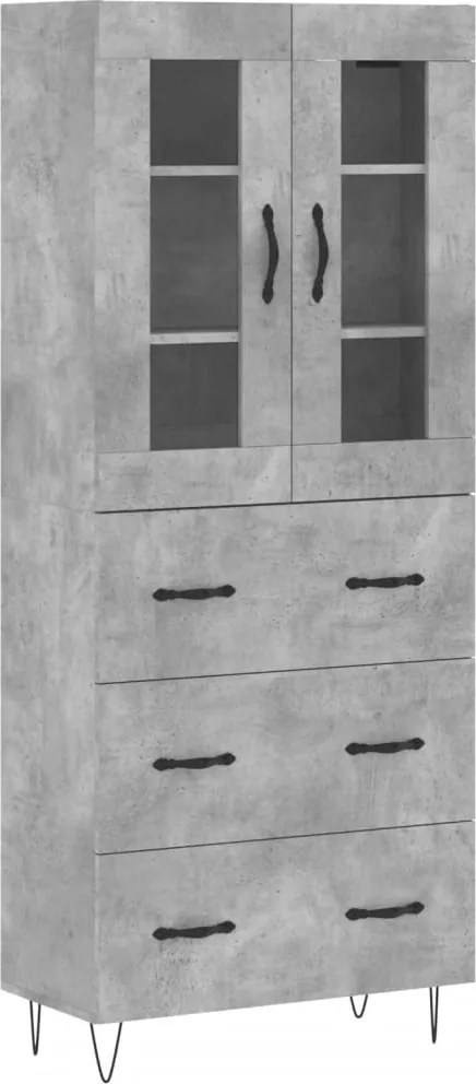 3198437 vidaXL Висок шкаф, бетонно сив, 69,5x34x180 см, инженерно дърво