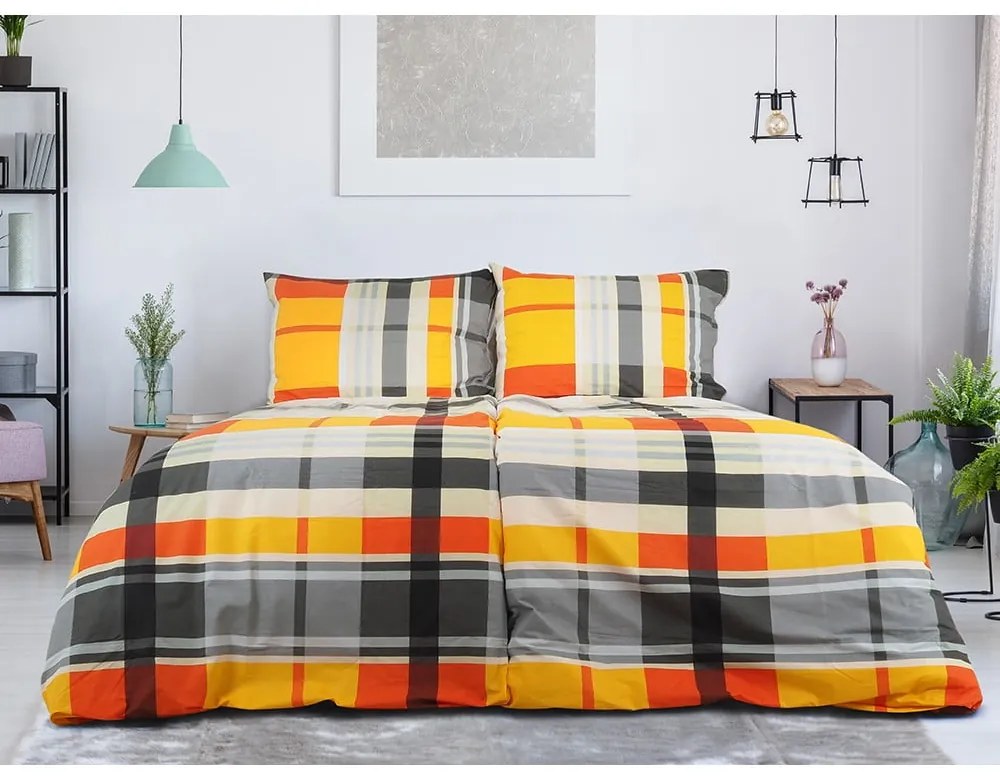 Оранжево единично крепирано спално бельо 140x200 cm Orabge Kube – B.E.S.