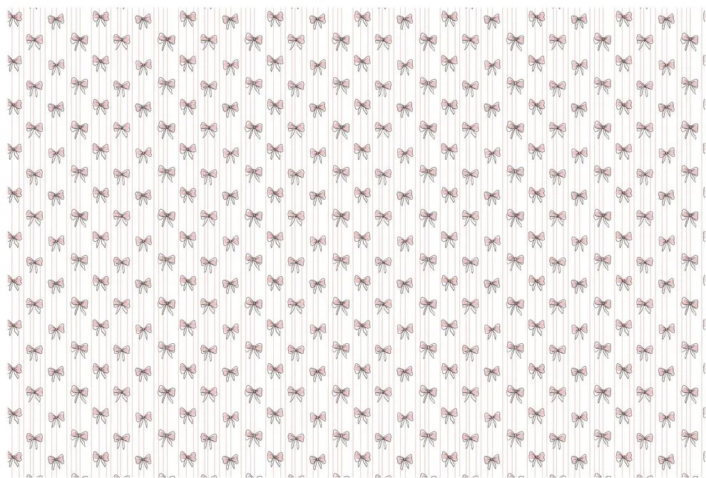 Самозалепващ тапет – Розови панделки на бял фон