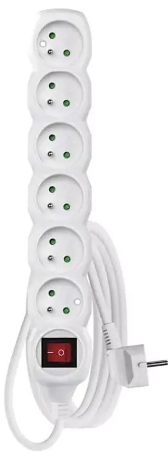 Удължител с ключ 6 гнезда 3м бял
