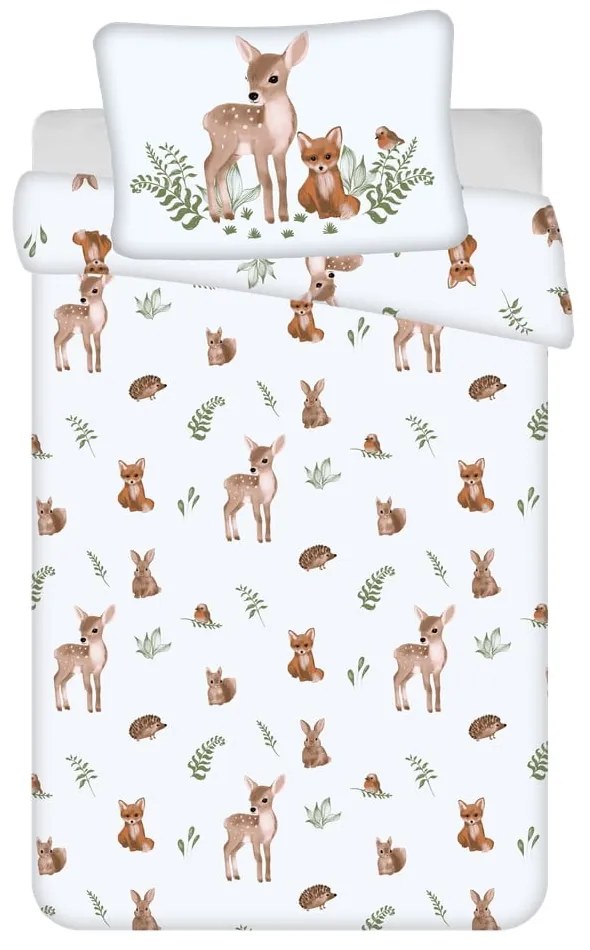 Бяло-кафяво памучно детско спално бельо за детско креватче 100x135 cm Forest Animals – Jerry Fabrics