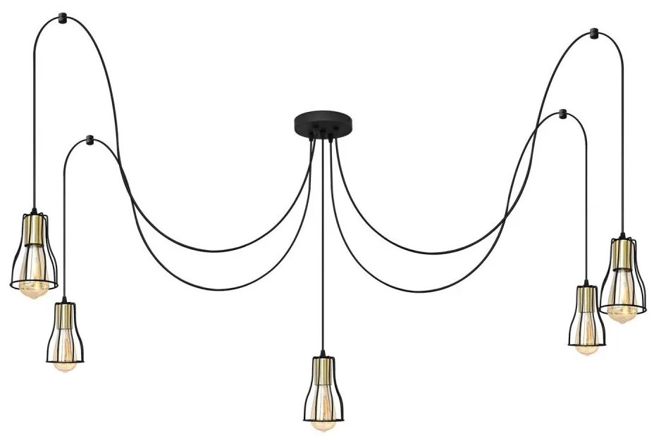 Пендел TUBE 5xE27/15W/230V паяк черен/златист