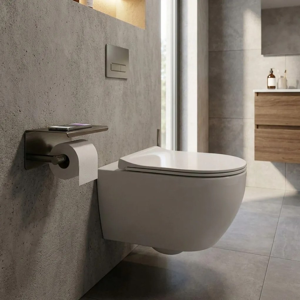 Държач за тоалетна хартия с етажерка 6613 Modern Titan