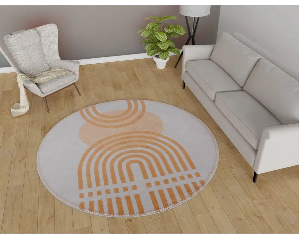Оранжев/сив кръгъл килим подходящ за пране ø 80 cm Arch – Vitaus