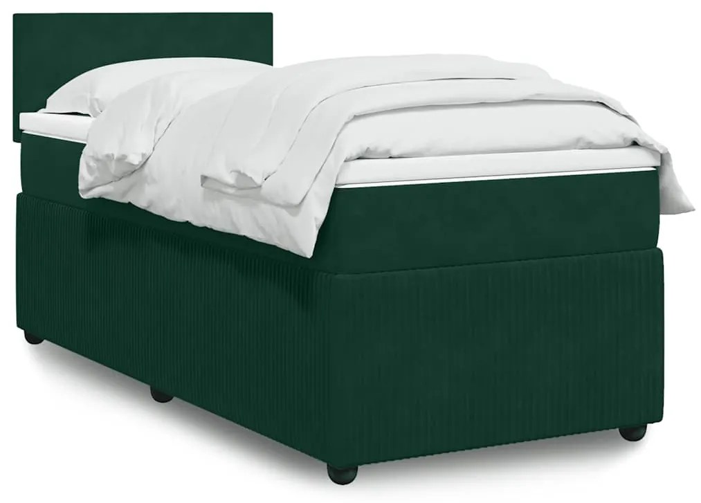 3287635 vidaXL Боксспринг легло с матрак, тъмнозелено, 90x200 см, кадифе