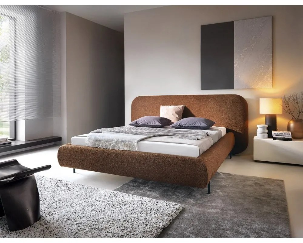 Теракотено двойно тапицирано легло с място за съхранение и включена подматрачна рамка 180x200 cm Pointt – ELTAP