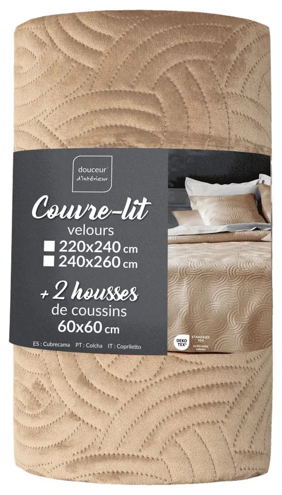 Светлокафяво комплект шалте и калъфка за възглавница 240x260 cm Solange – douceur d'intérieur