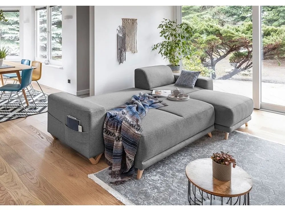 Сив разтегателен/с място за съхранение ъглов диван Classy Sophie – Miuform