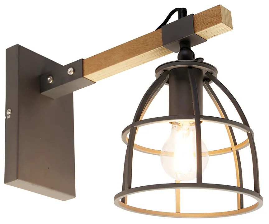 Интелигентна стенна лампа тъмно сива с дърво регулируема с WiFi A60 - Arthur