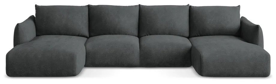 Тъмносив шенилов сгъваем ъглов диван (U форма) Leila – Makamii