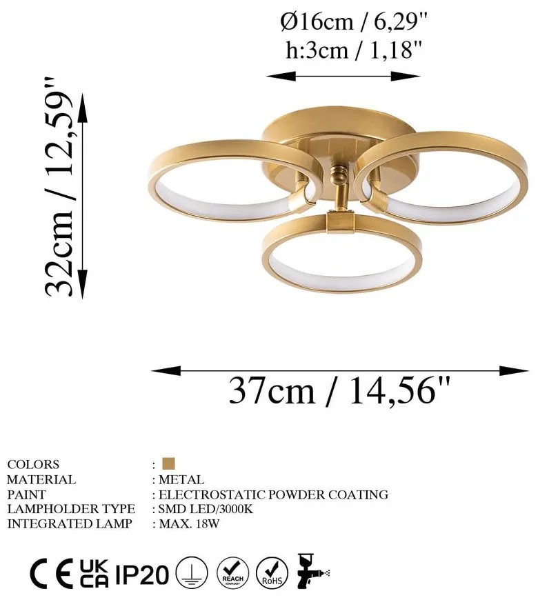 LED осветително тяло за таван златно ø 17 cm Halka – Opviq lights