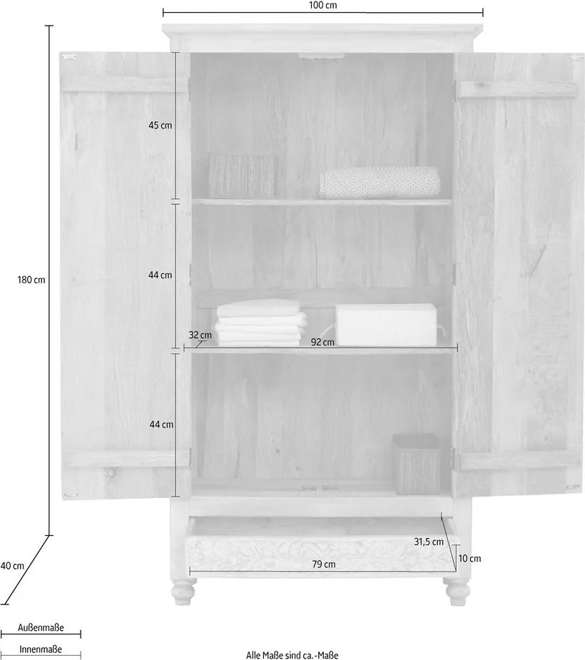 Кремав гардероб от масивно манго 180x40 cm Kalhana – Støraa