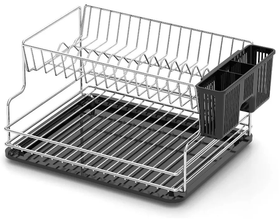 СУШИЛНИК ЗА СЪДОВЕ TEKNO TEL KB-005BP , 2 нива , хром-черно , 42 x 30 x 21 см