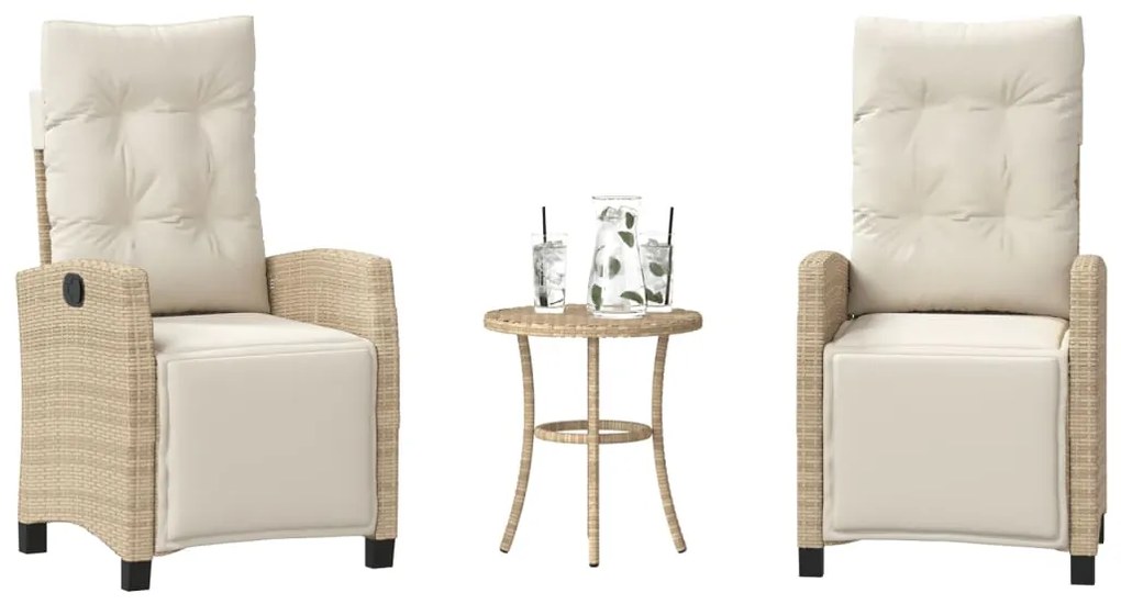 365252 vidaXL Бистро комплект с възглавници 3 части бежов полиратан