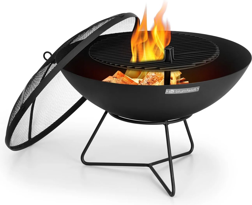 Blumfeldt Orbit, 3 в 1 стоманена камина, Ø 60 см, скара 40 см, маса, черна