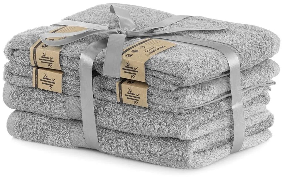 Сиви хавлии и кърпи за баня със смес от бамбук и тери в комплект от 6 бр. Bamby – DecoKing