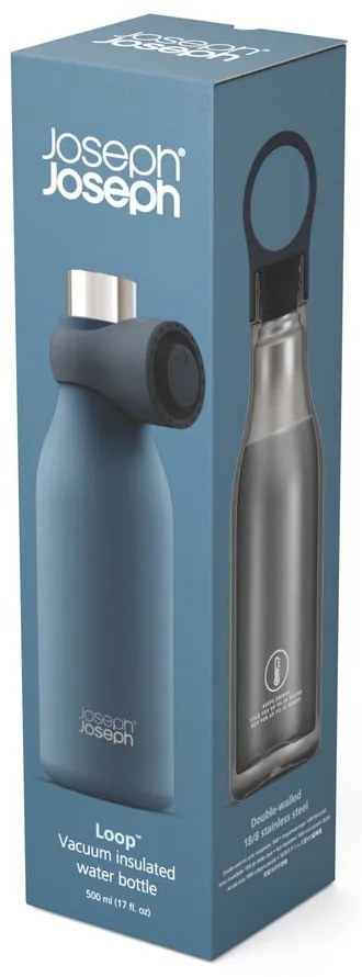 Тъмно синя бутилка от неръждаема стомана за пътуване 500 ml Loop - Joseph Joseph