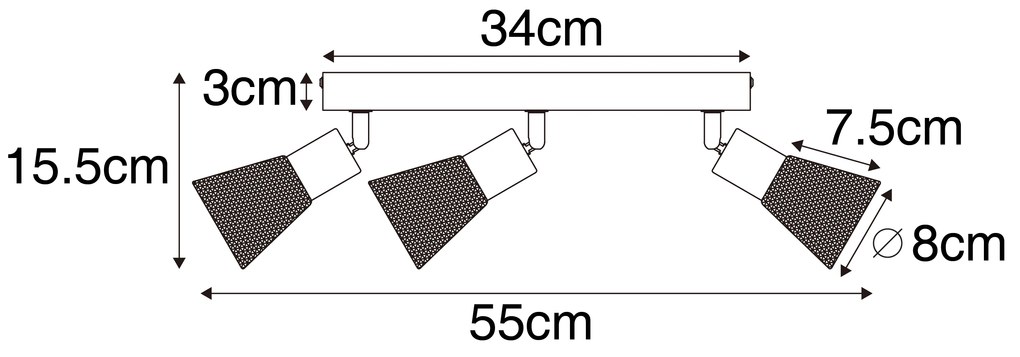 Индустриален прожектор черен с дърво 3-светлина - Kristina