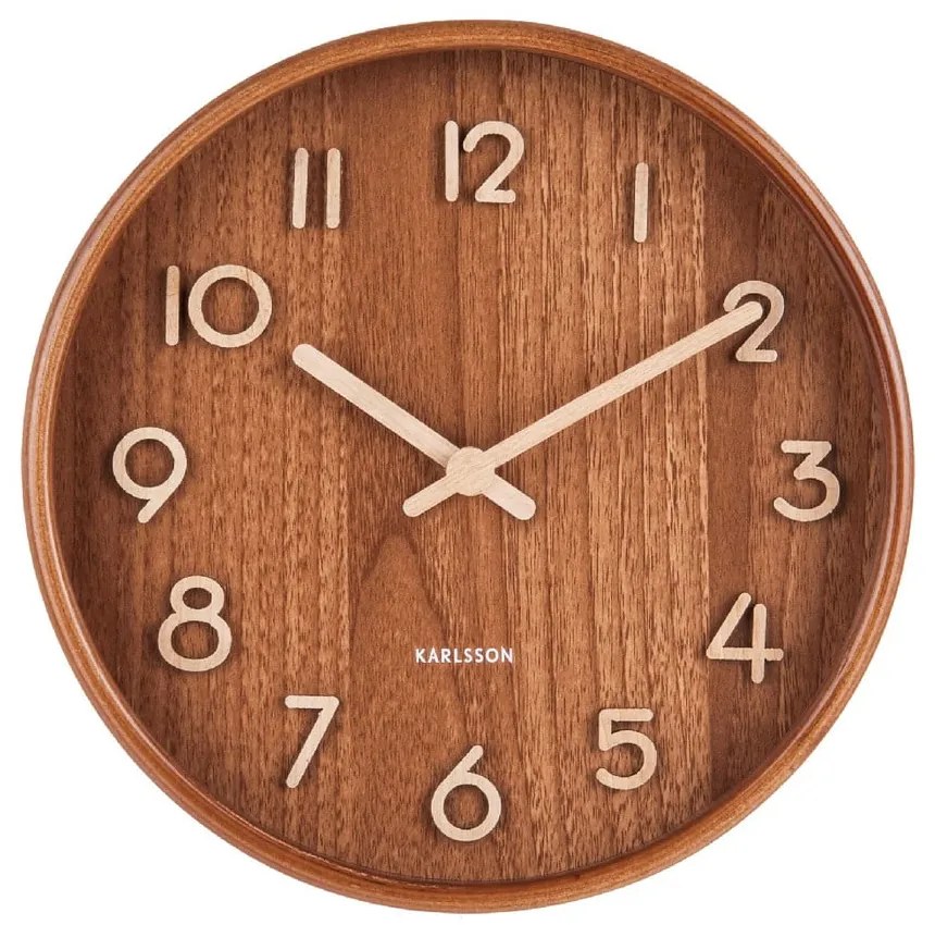 Кафяв стенен часовник от липово дърво Малък, ø 22 cm Pure - Karlsson