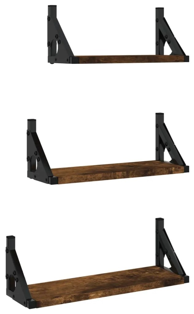 836320 vidaXL Комплект рафтове за стена, 3 бр, опушен дъб, инженерно дърво