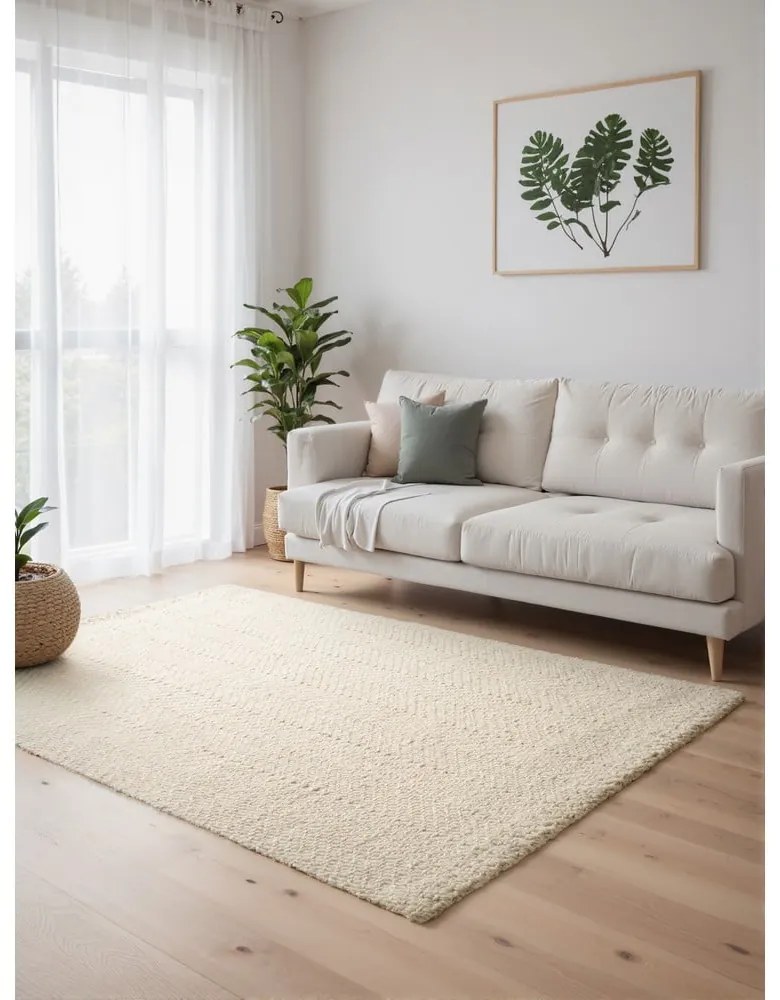 Ръчно изработен килим със смес от вълна в цвят слонова кост 200x290 cm Majoli – Elle Decoration
