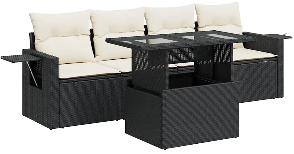 3326397 vidaXL Градински комплект с възглавници, 5 части, черен полиратан