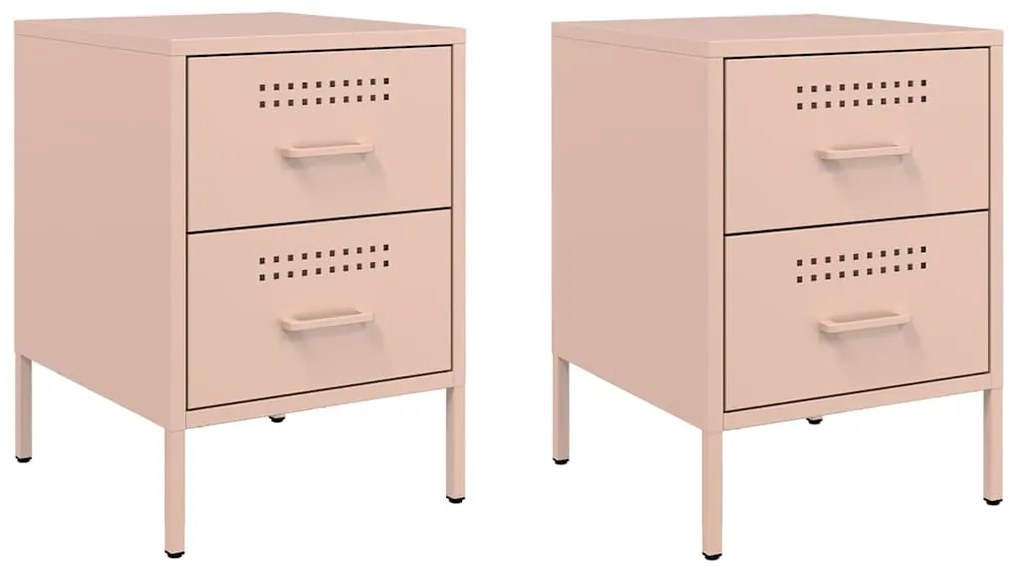842925 vidaXL Нощни шкафчета, 2 бр, розови, 36x39x50,5 см, стомана