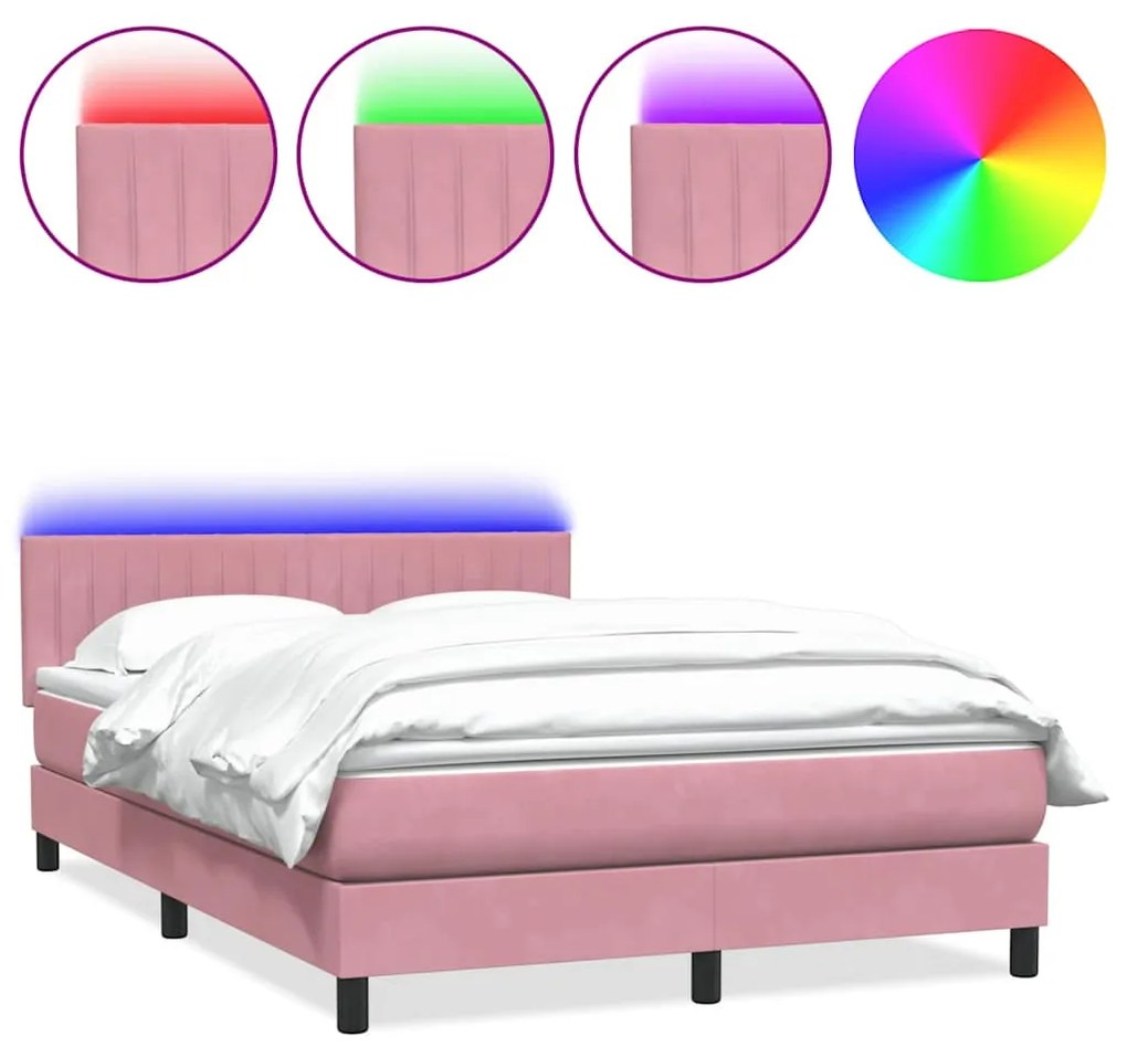 3317126 vidaXL Боксспринг легло с матрак и LED, розово, 140x220 см, кадифе